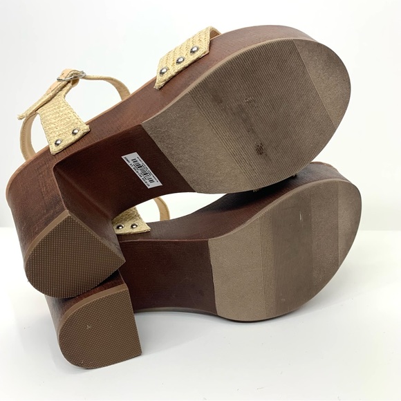 Torrid Natural Jute Brown Double Strap Wood Platform Heeled Sandals Size 9.5WW - Picture 10 of 14